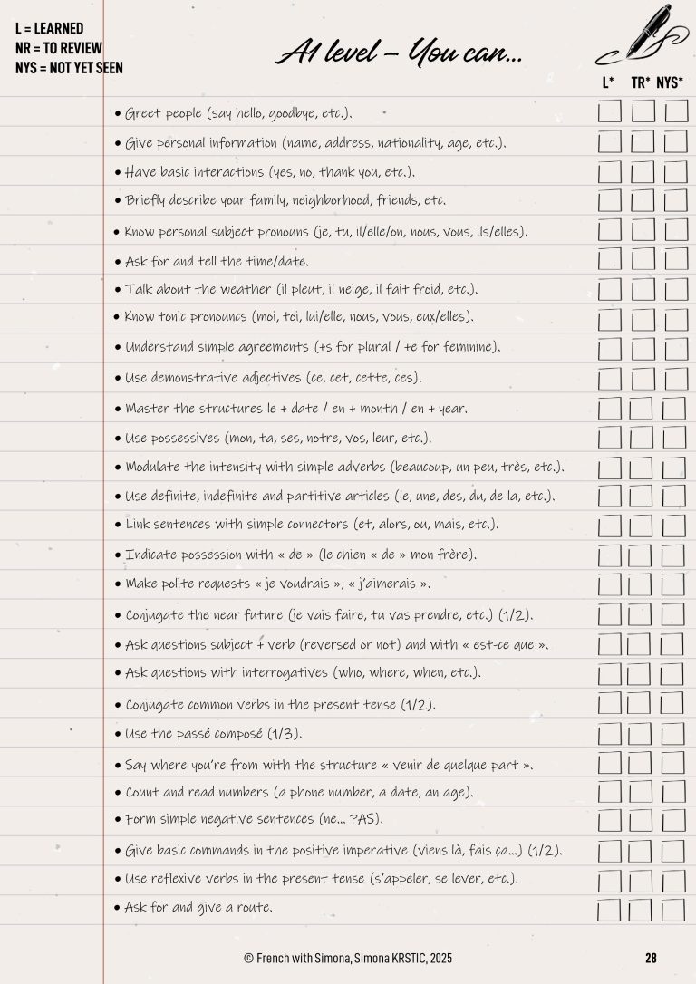 A1 critères FLE
